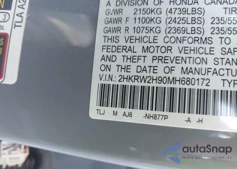 2021 Honda Cr-V Awd Touring from USA, damaged, VIN 2HKRW2H90MH680172